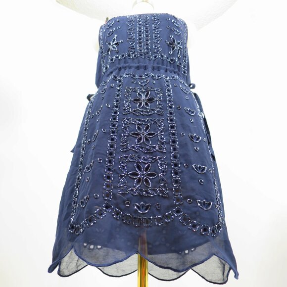 NWT Greylin Gatsby Navy Blue Crepe Beaded Slip Camisole Dress Anthropologie S - Picture 11 of 16